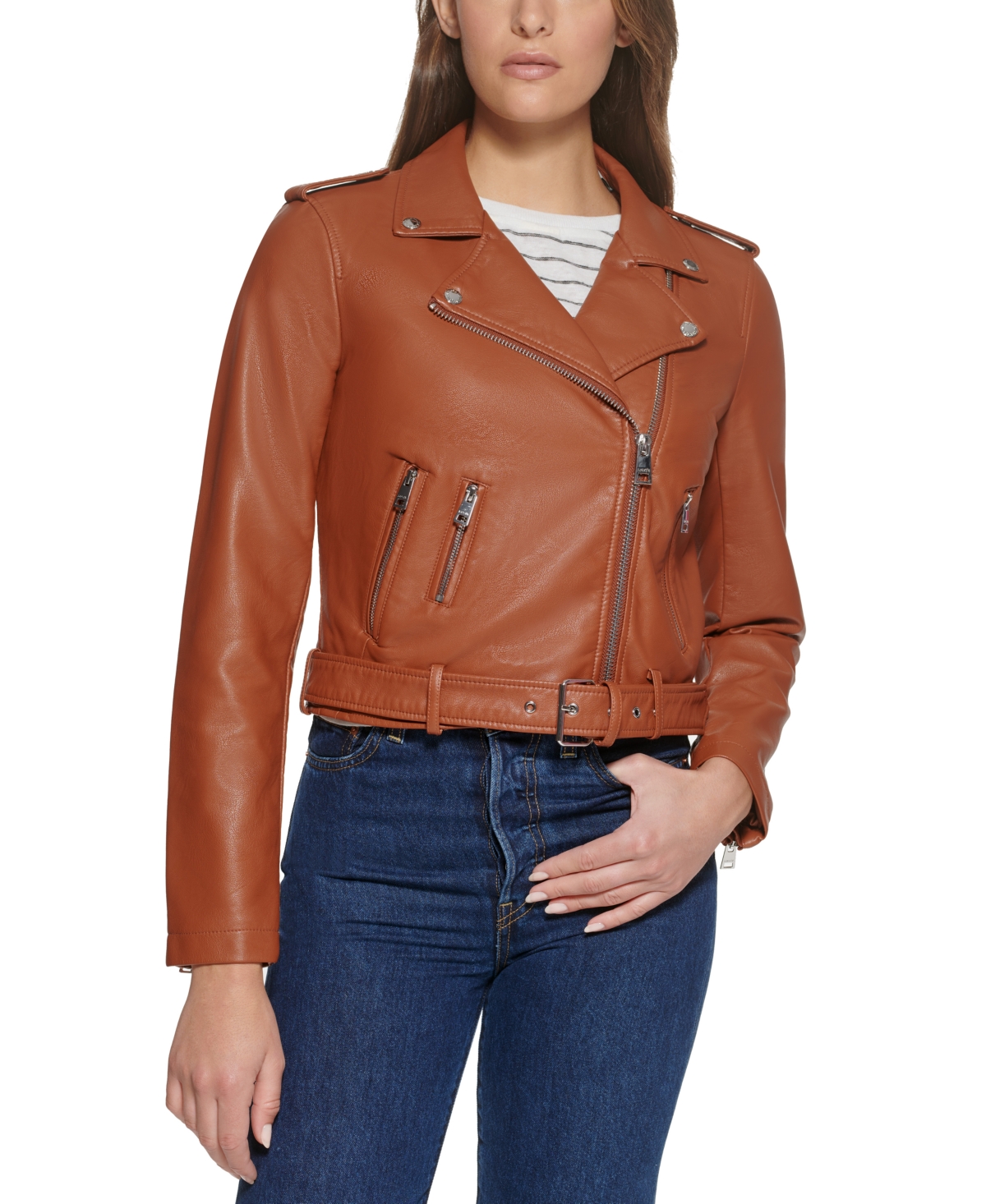 Levi's Classic Faux Leather Asymmetrical Moto Jacket In Dark Camel