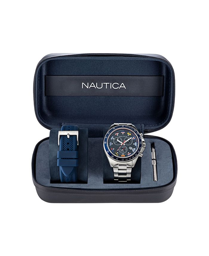 Nautica Men's Silver-Tone Stainless Steel Bracelet Watch 46mm - Macy's