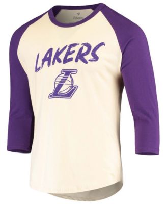 Men's LeBron James Cream and Purple Los Angeles Lakers Raglan 3/4 Sleeve T-shirt