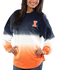 Women's Navy Illinois Fighting Illini Ombre Long Sleeve Dip-Dyed T-shirt