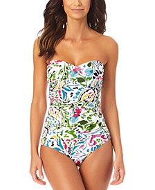 Paisley Floral Twist Strapless One-Piece Swimsuit