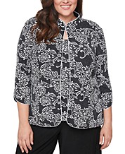 Alex Evenings Women's Plus Size Embroidered Jacket 1X Black Multi