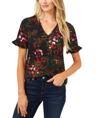 CeCe - Festive Garden Floral-Print Ruffled Blouse
