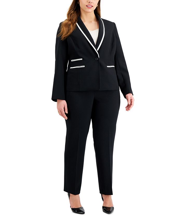 Le Suit Plus Size Contrast-Trim Slim-Leg Pantsuit - Macy's