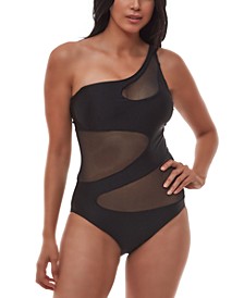 Matte Mesh Cut-Out One-Shoulder One Piece Swimsuit, Created for Macy's
