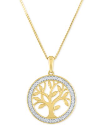Macy's - Diamond Tree 18" Pendant Necklace (1/10 ct. t.w.) in Sterling Silver