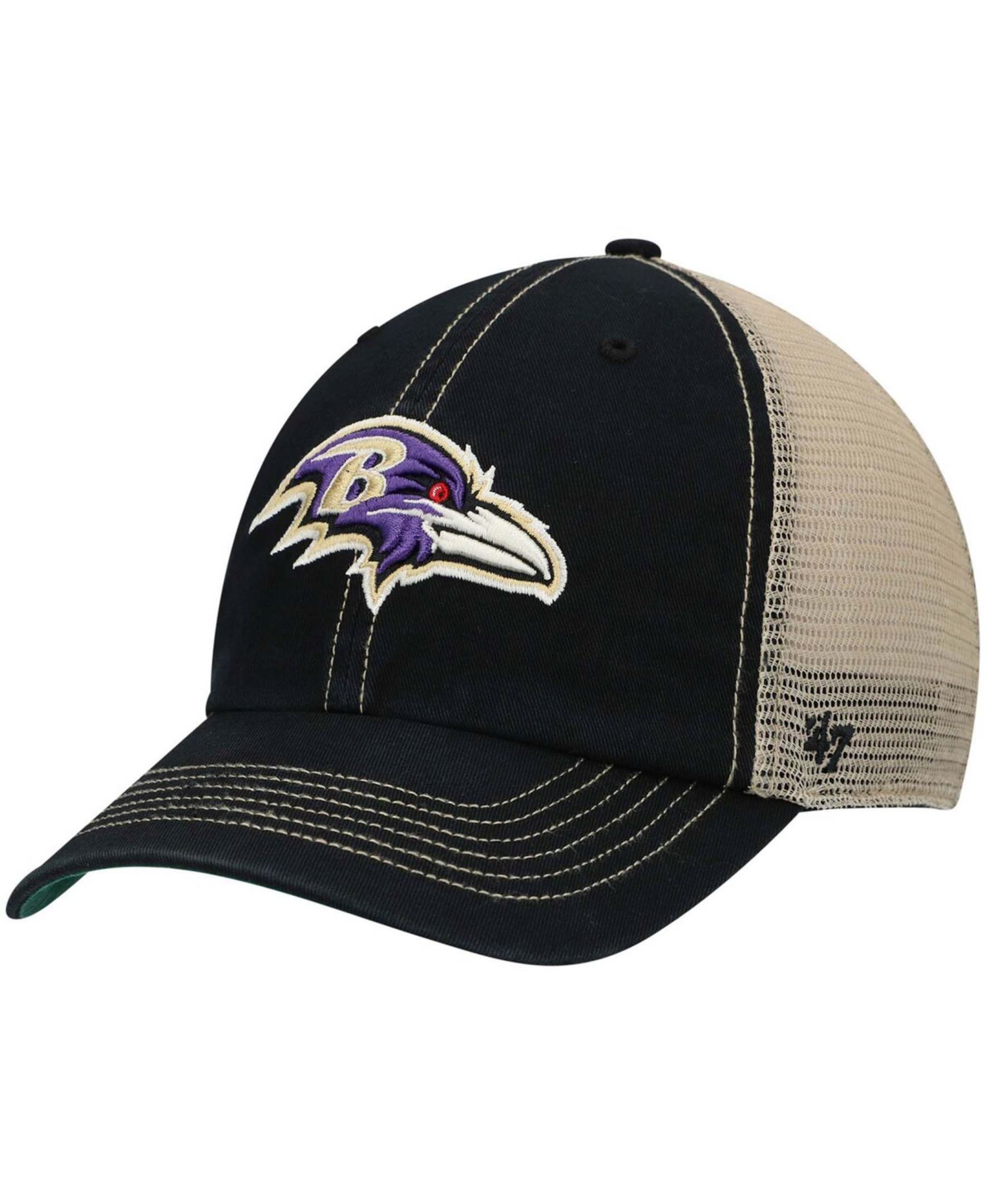 Men's Black, Natural Baltimore Ravens Trawler Trucker Clean Up Snapback Hat