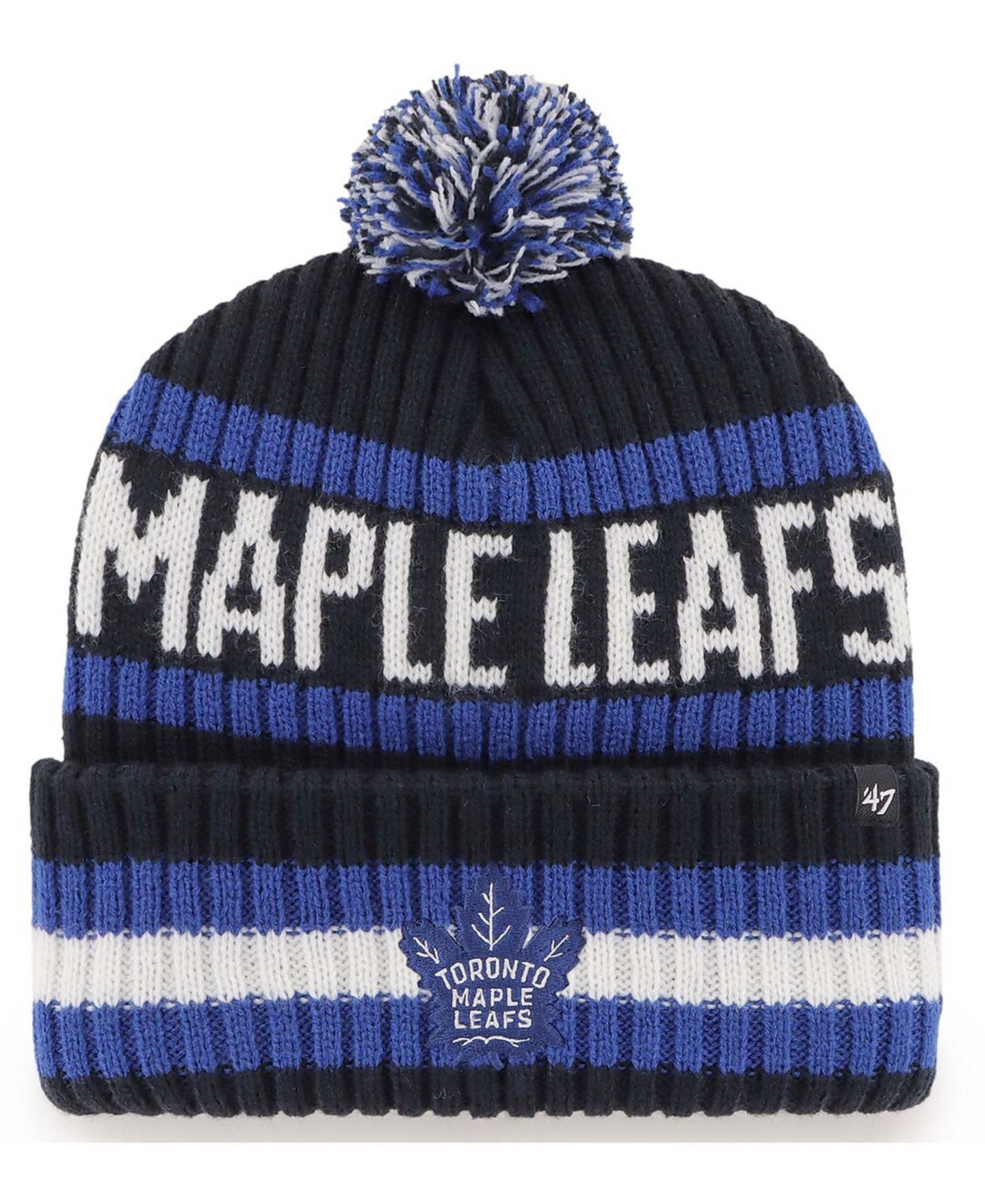 Мужская шапка '47 Brand Navy Toronto Maple Leafs Bering Cuffed Knit Hat with Pom — фото 1