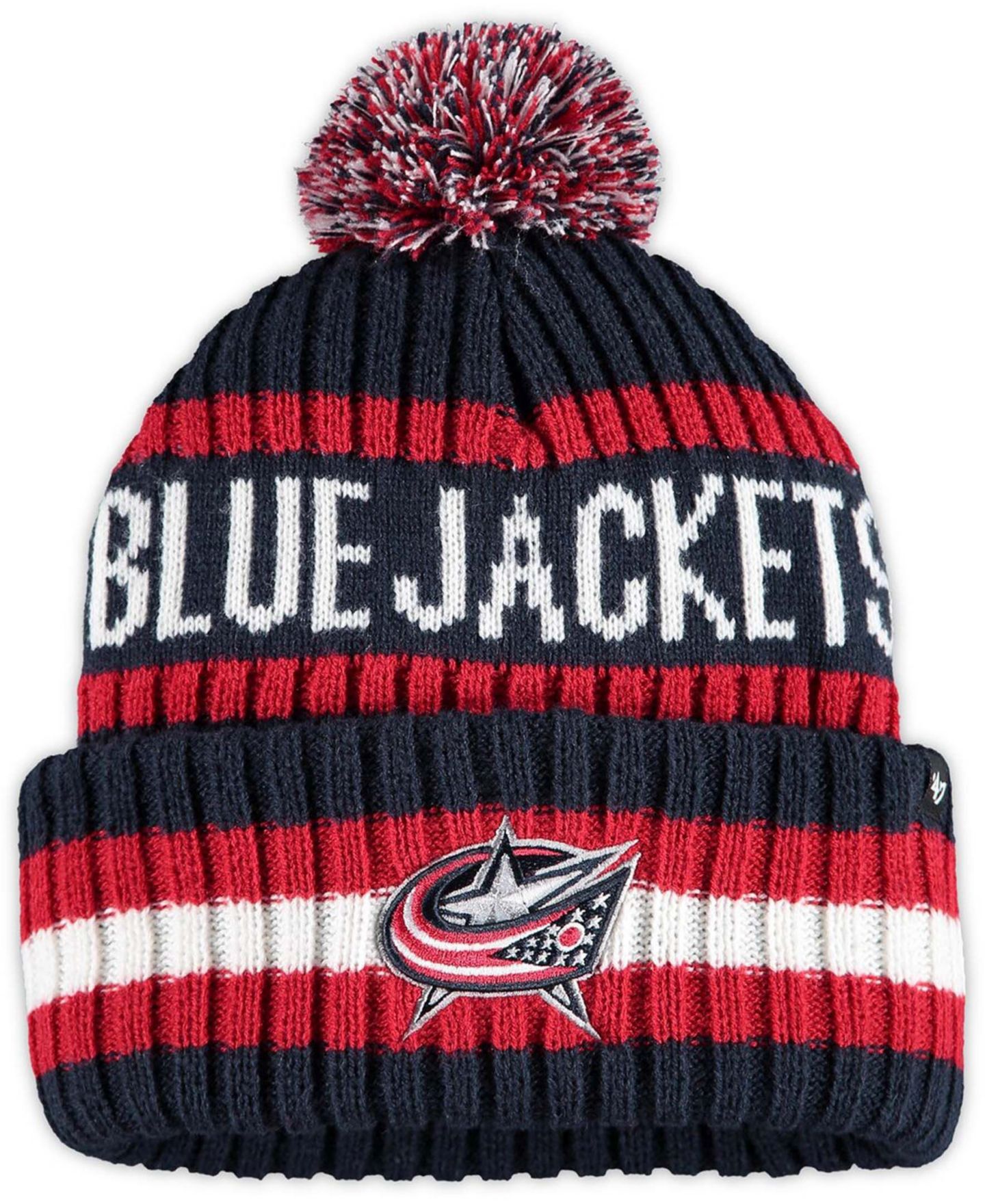 Мужские головные уборы '47 Brand Navy Columbus Blue Jackets Bering Cuffed Knit Hat with Pom — фото 1