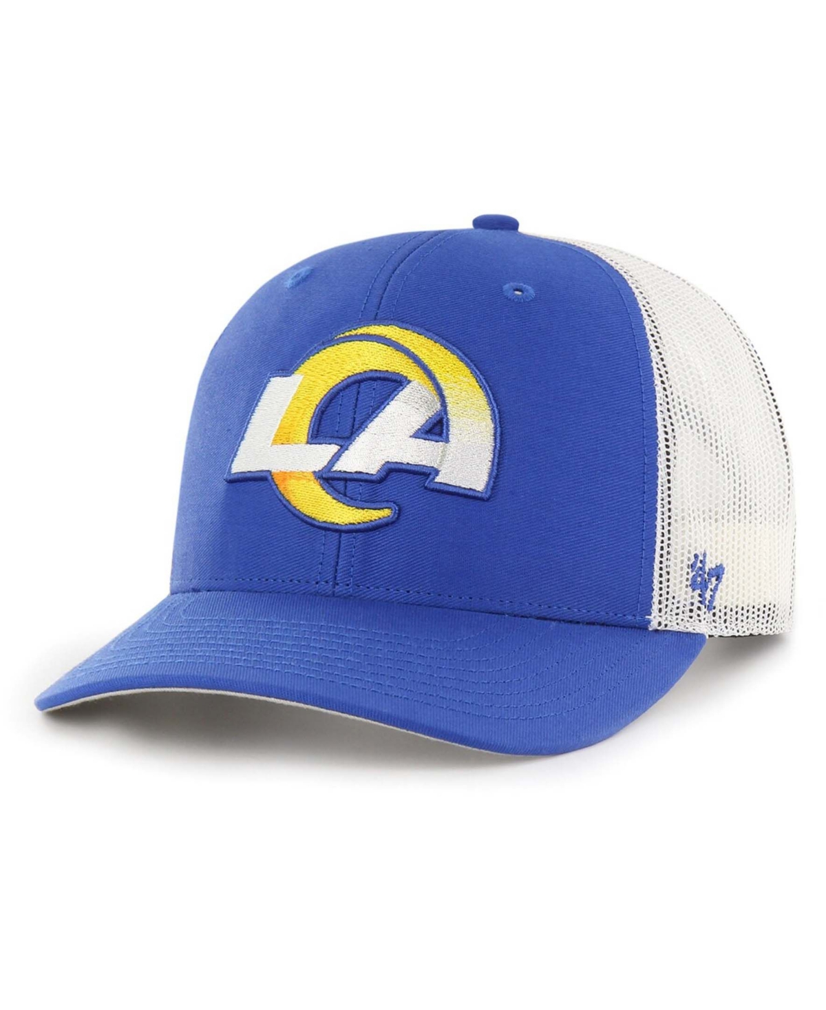 47 BRAND MEN'S ROYAL, WHITE LOS ANGELES RAMS TRUCKER SNAPBACK HAT 