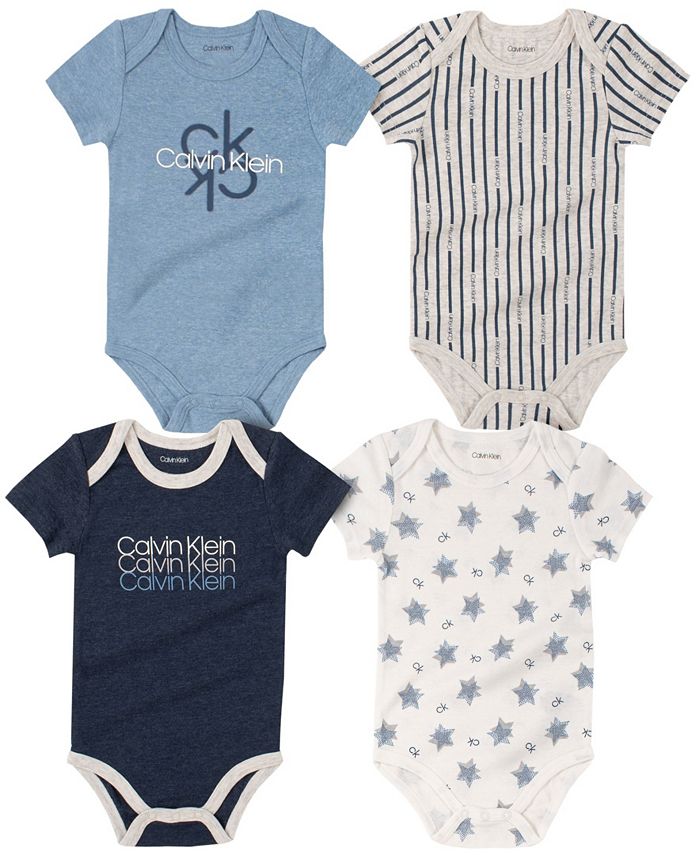 Calvin Klein Baby Boy Logo and Patterned Short Sleeve Bodysuits Set, 4 ...