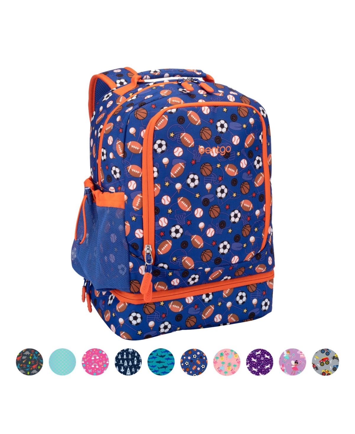 Bentgo Kids Prints 2-In-1 Backpack and Insulated Lunch Bag - Sports - Blue and Orange