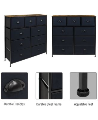 9 Drawers Dresser - Furniture Storage for Bedroom, Closet, Office Organization - Steel Frame, Wood Top, Fabric Bins