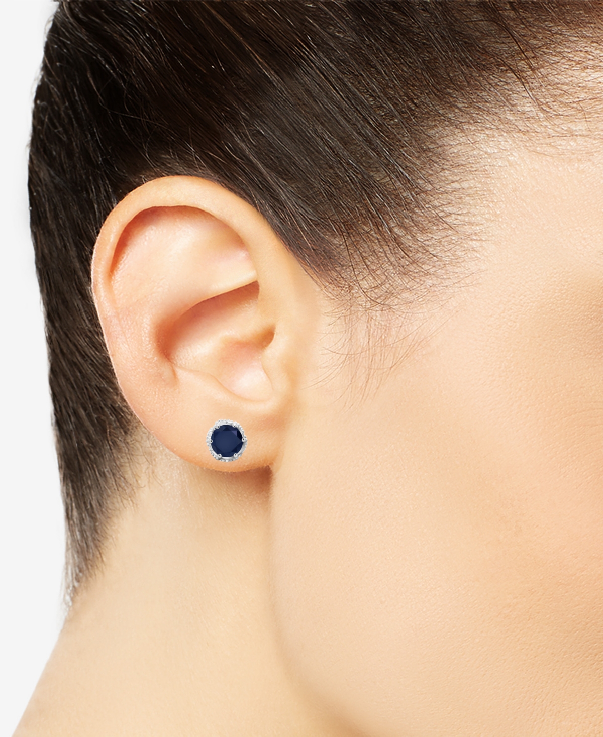 Beaded Frame Stud Earrings (1-1/5 ct. t.w.) in Sterling Silver (Also in Emerald & Ruby) - Sapphire