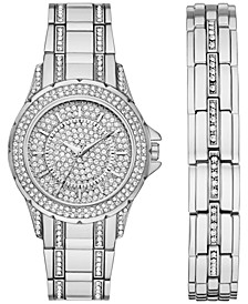 Women's Crystal Silver-Tone Bracelet Watch 39mm & Bracelet Set