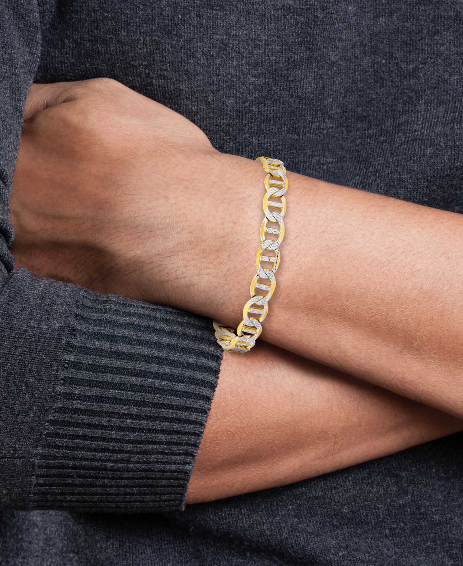 Men's Two-Tone Diamond Cut Mariner Link Bracelet in Sterling Silver & 14k Gold-Plate