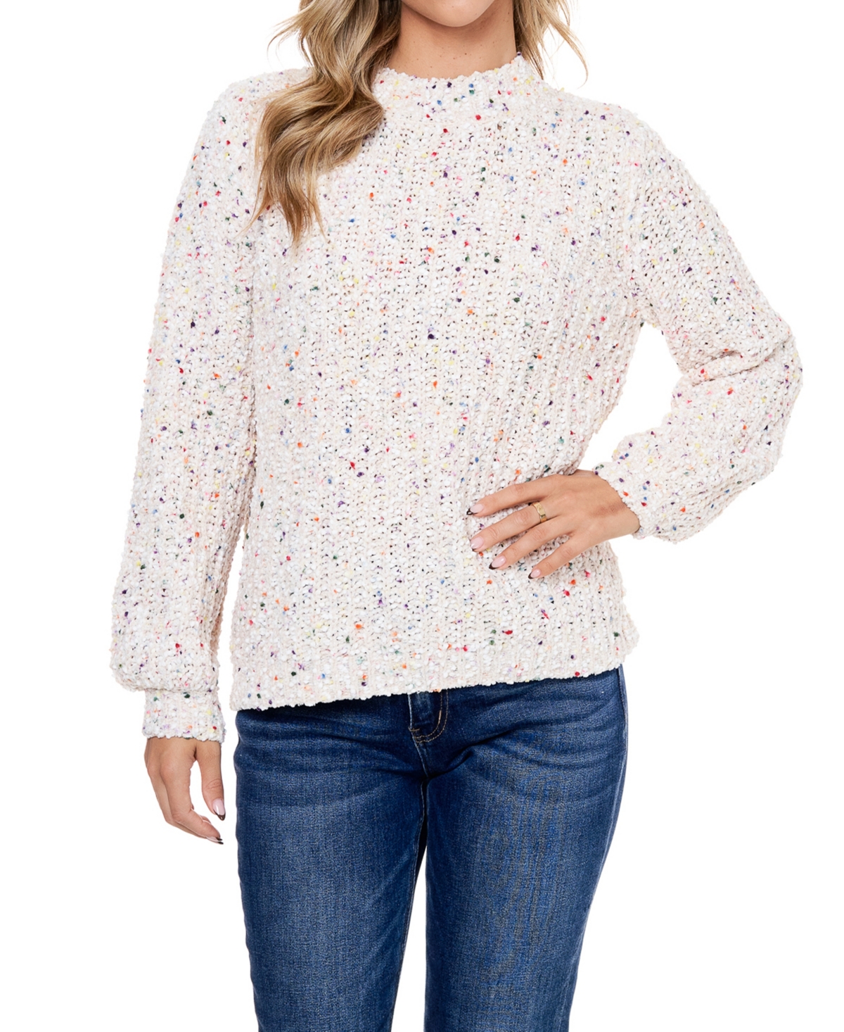 John Paul Richard Women's Confetti Chenille Mock Neck Sweater In Blush Champagne
