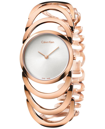 Calvin Klein Women's Swiss Body Rose Gold PVD Stainless Steel Bracelet Watch 30mm K4G23626