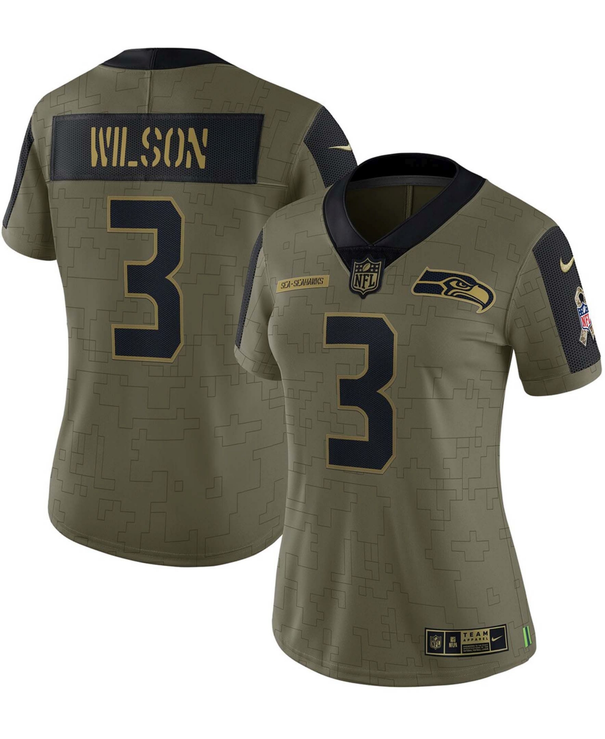 Women's Russell Wilson Olive Seattle Seahawks 2021 Salute To Service Limited Player Jersey