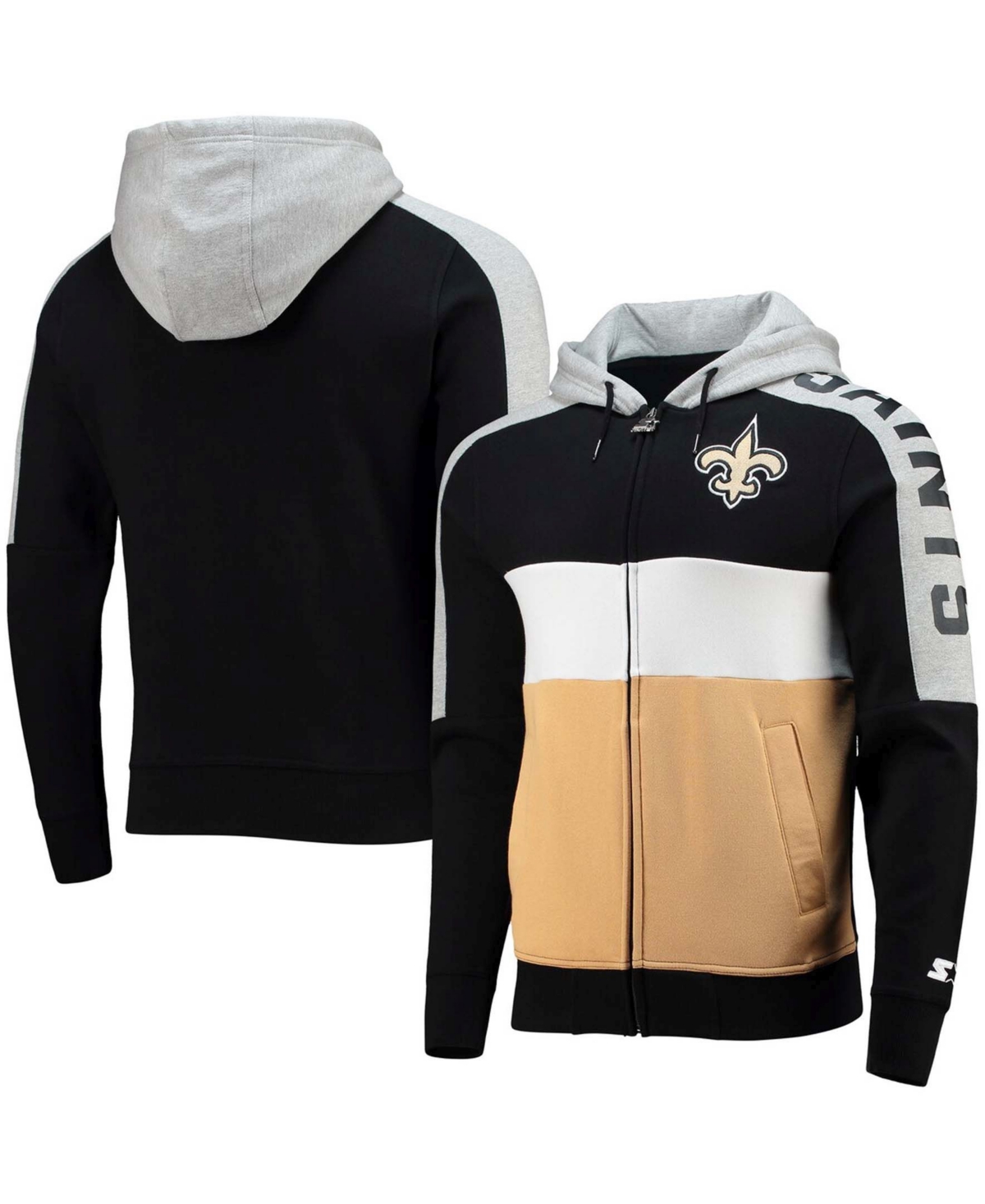 Shop Starter Men's Black, Gold-tone New Orleans Saints Playoffs Color Block Full-zip Hoodie In Black,gold-tone