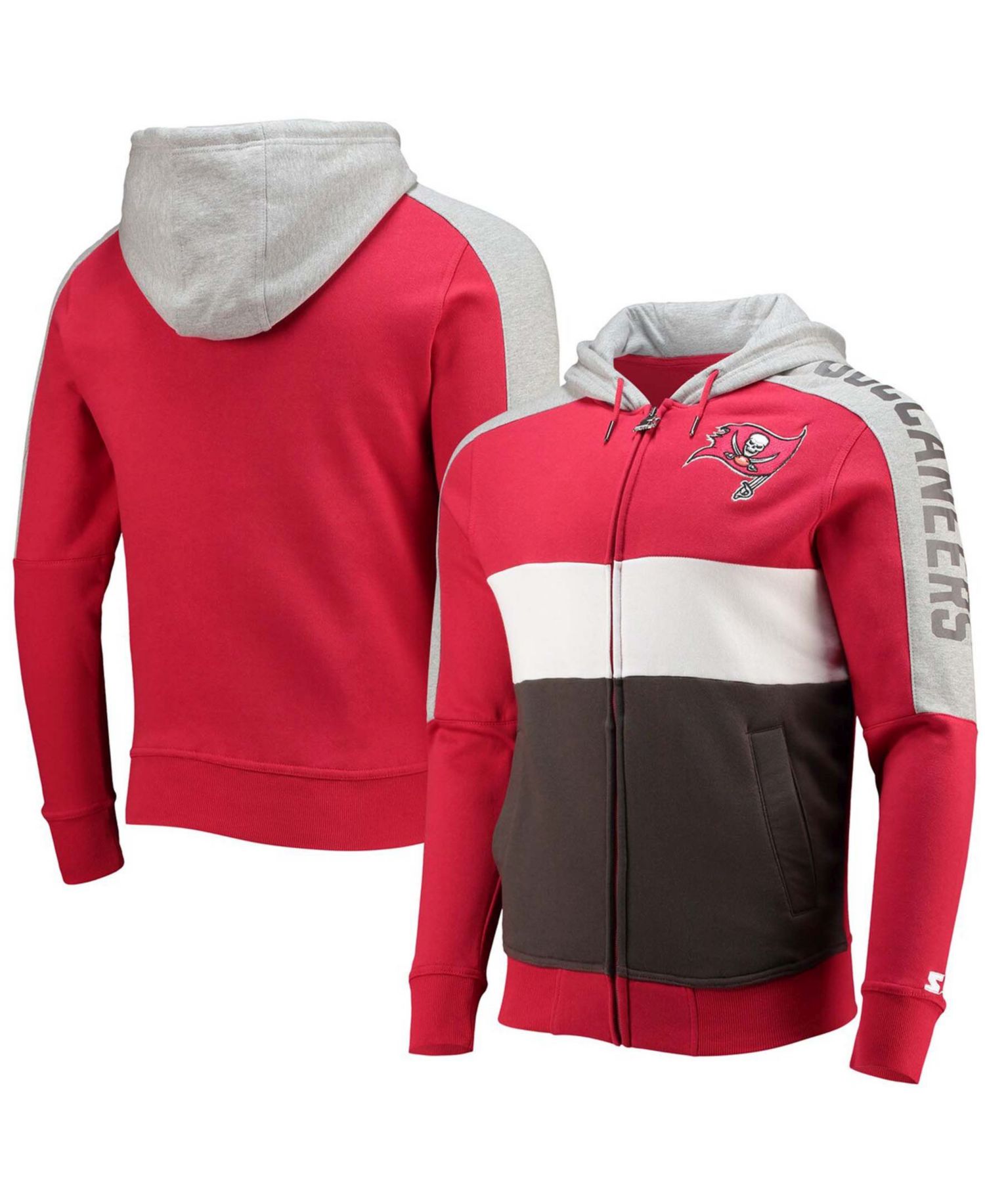 Men's Red, Pewter Tampa Bay Buccaneers Playoffs Color Block Full-Zip Hoodie