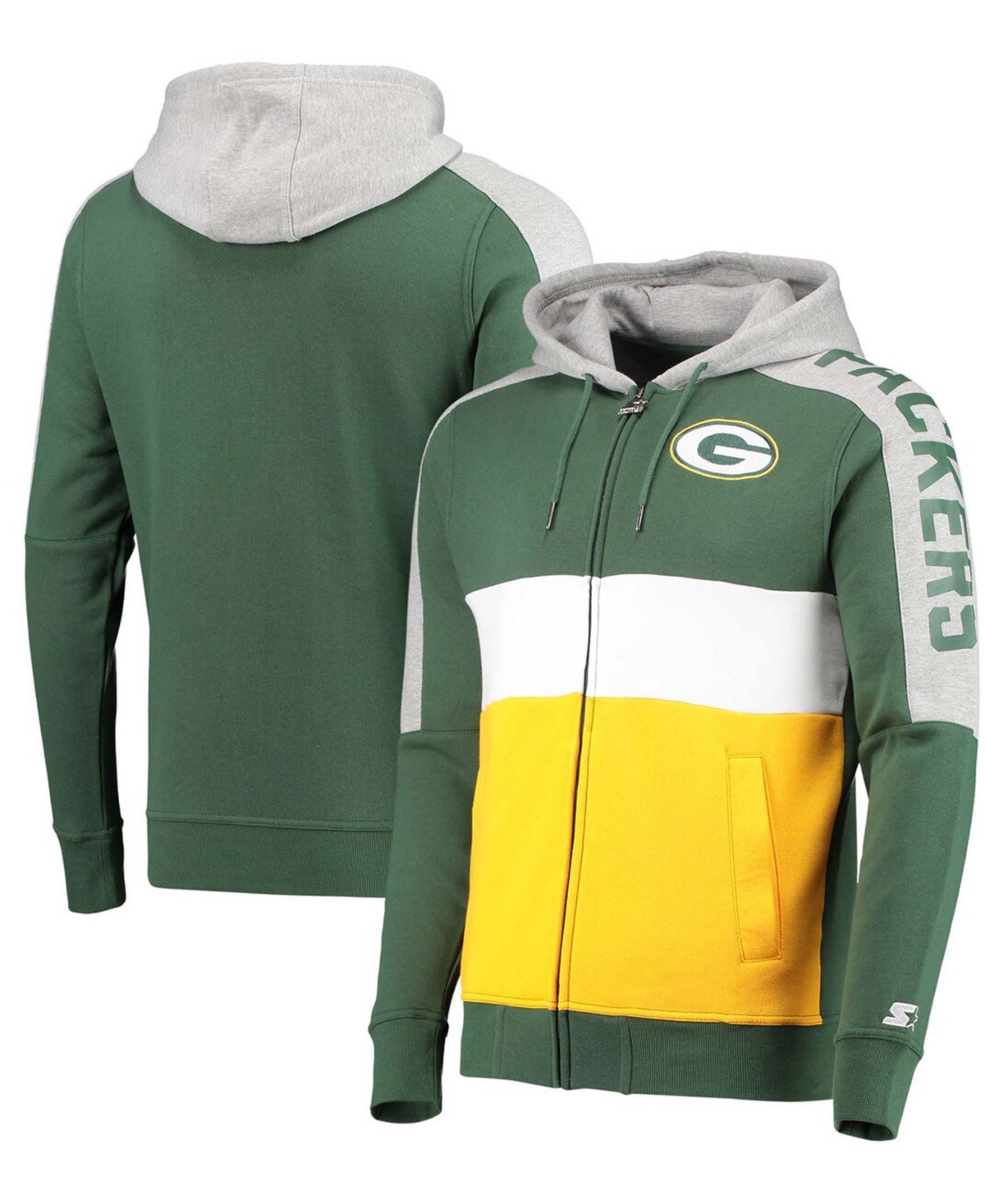 Men's Green, Gold-Tone Green Bay Packers Playoffs Color Block Full-Zip Hoodie - Green, Gold-Tone
