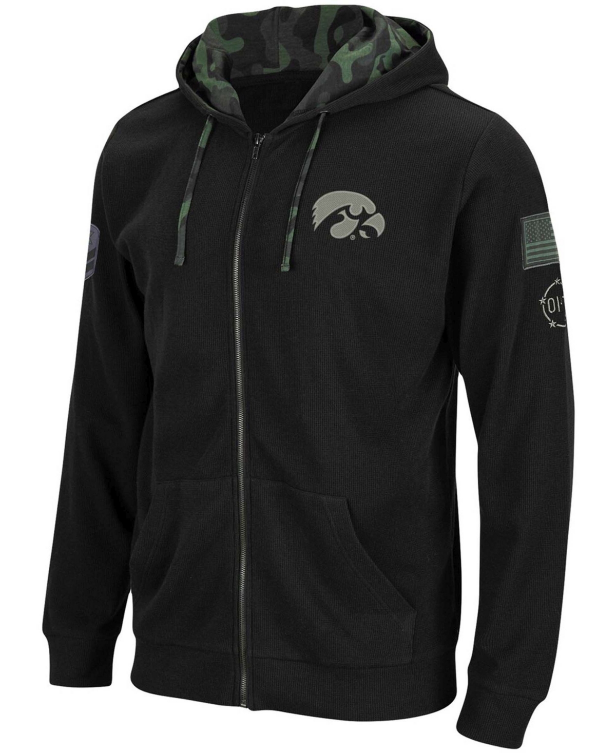 Colosseum Black Iowa Hawkeyes Oht Military Appreciation Waffle Full-zip Hoodie In Black
