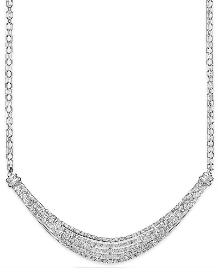 Macy's Diamond Curved Bar Necklace in Sterling Silver (1/2 ct. t.w