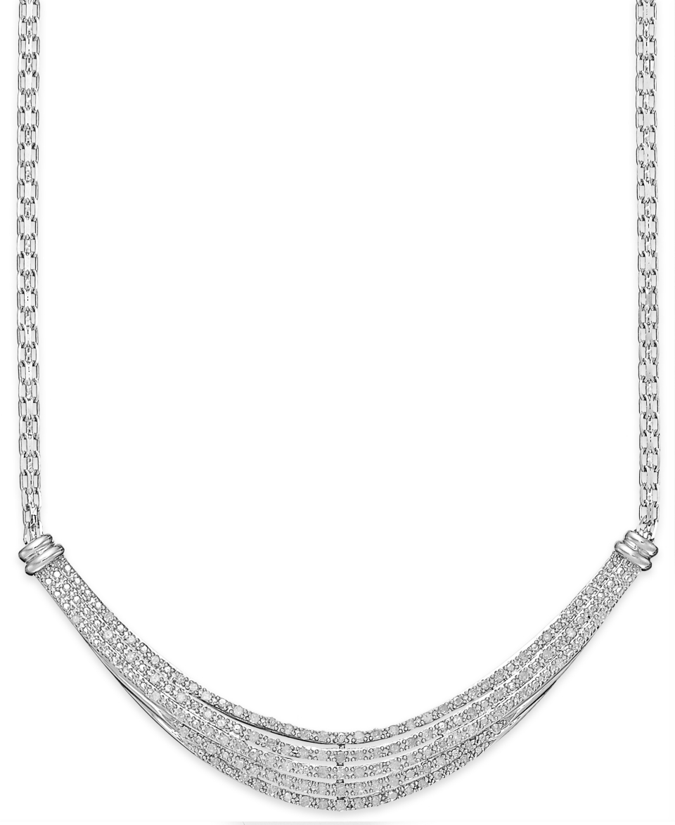 Diamond Curved Bar Necklace in Sterling Silver (1/2 ct. t.w