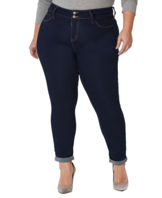 Gemma Rae - Trendy Plus Size Curvy-Fit Double-Button Skinny Roll-Cuff Jeans