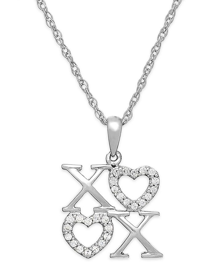 Macy's Diamond "XOXO" Pendant Necklace in Sterling Silver (1/10 ct. t.w