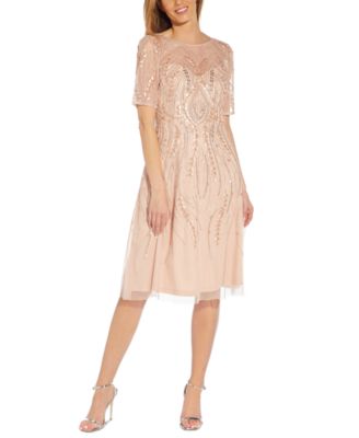 adrianna papell beaded elbow sleeve gown