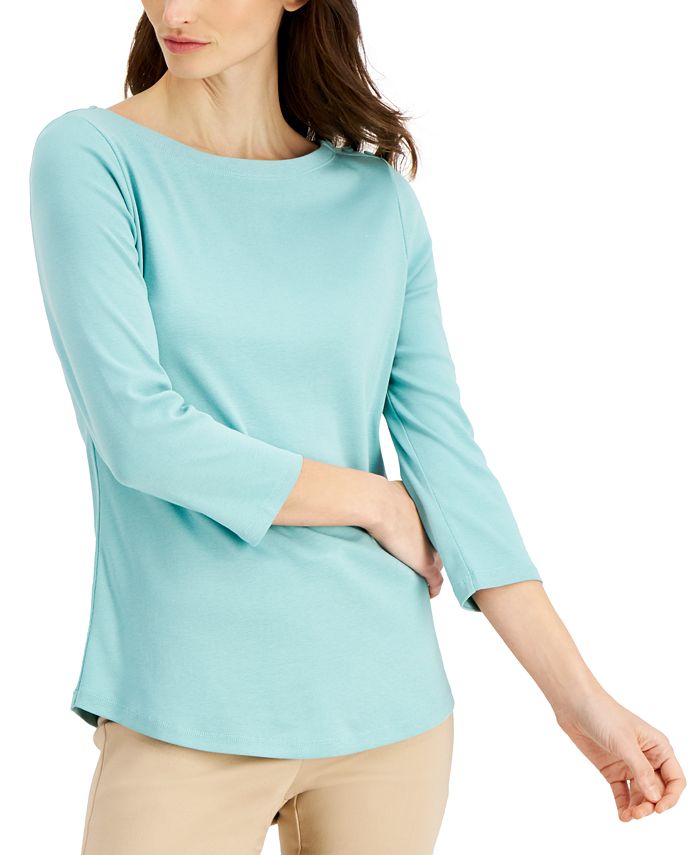 Charter Club Pima Cotton BoatNeck ButtonShoulder Top, Created for