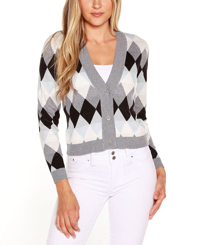 Belldini Women s Black Label Argyle Cropped Cardigan Sweater Macy s