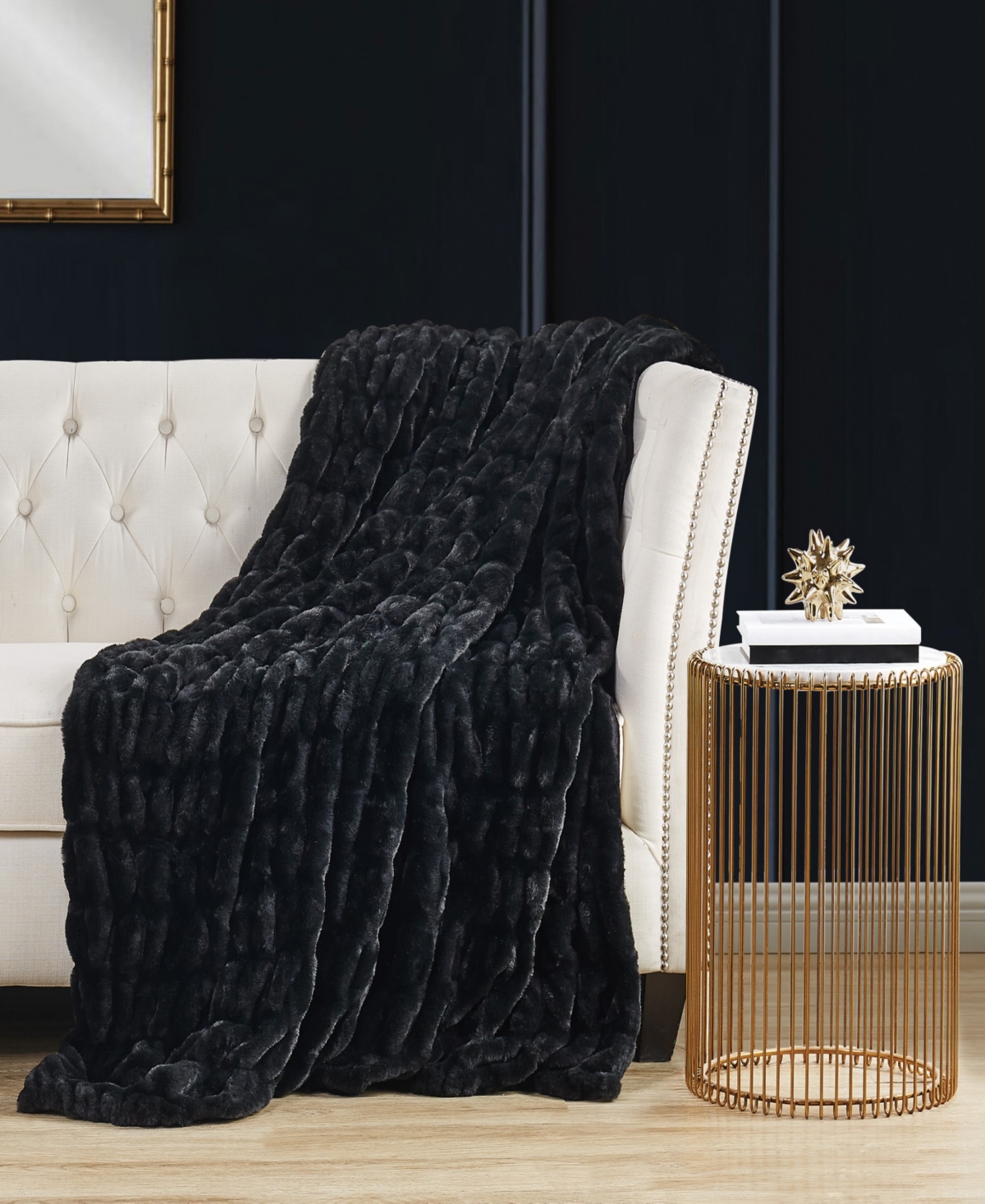 Shop Badgley Mischka Home Ruched Throw In Gift Box, 50" X 70" In Black