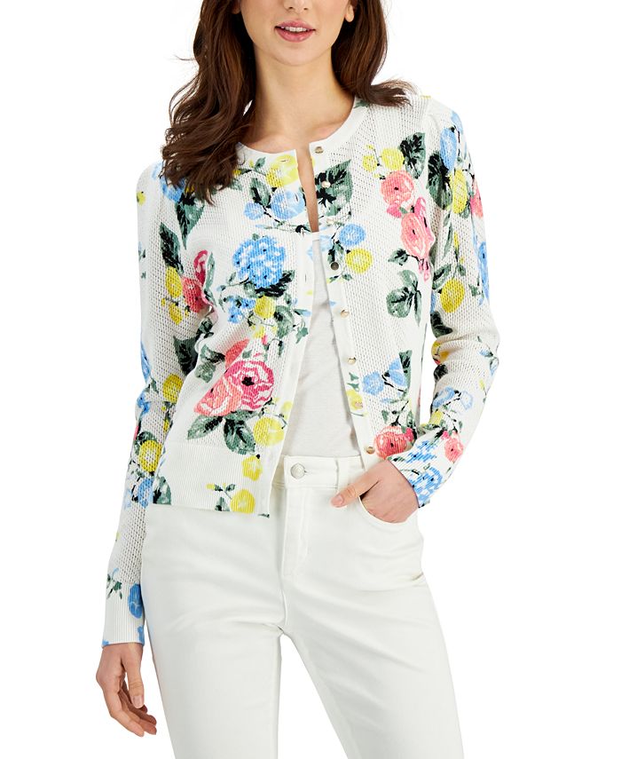 Charter Club Floral Button Front Cardigan, Created for Macy's - Macy's