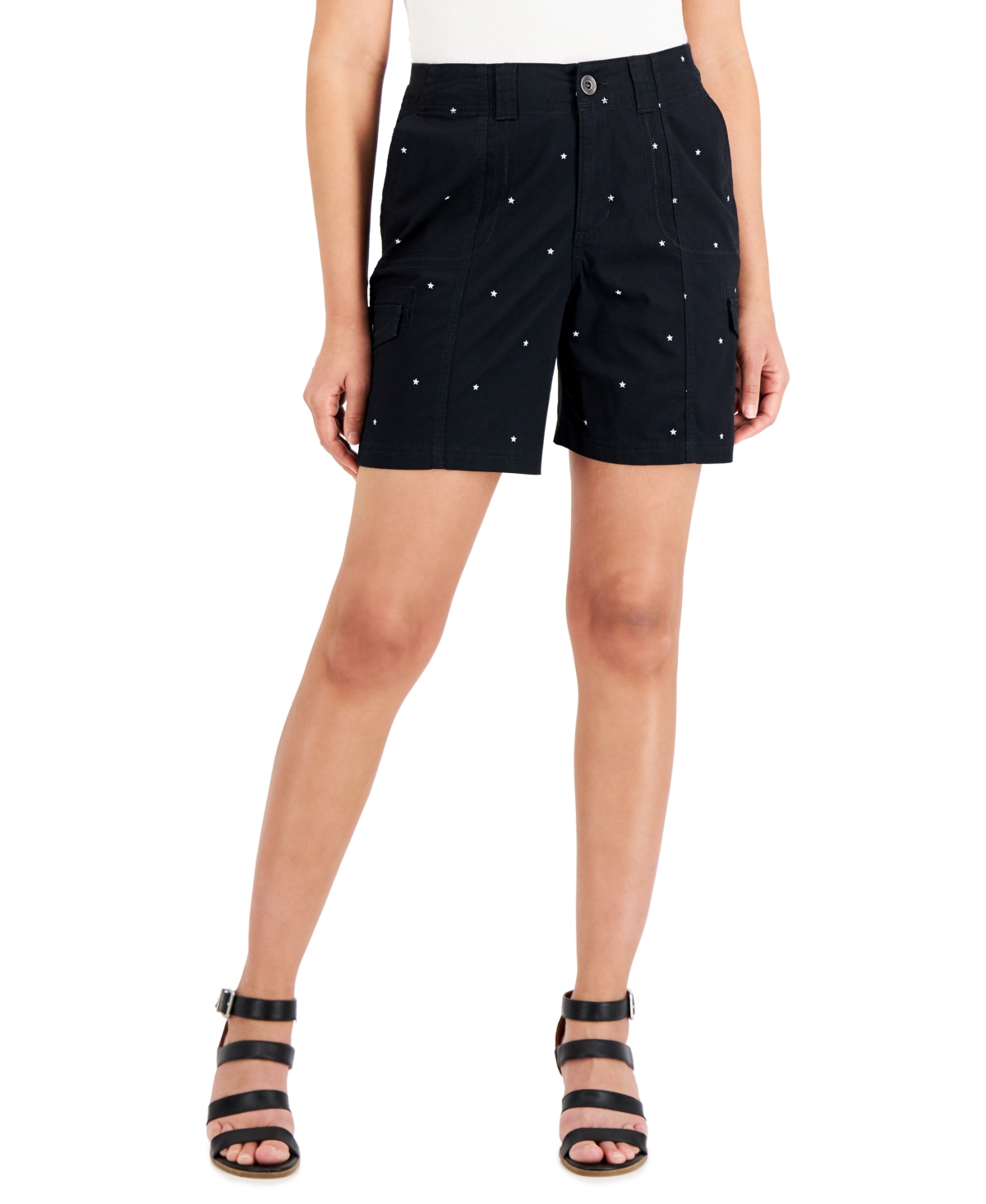 Style & Co Women's Comfort-waist Cargo Shorts, Created For Macy's In Basic Dot Black