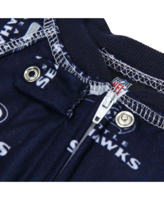 Seattle Seahawks Infant Piped Raglan Full Zip Coverall - College Navy