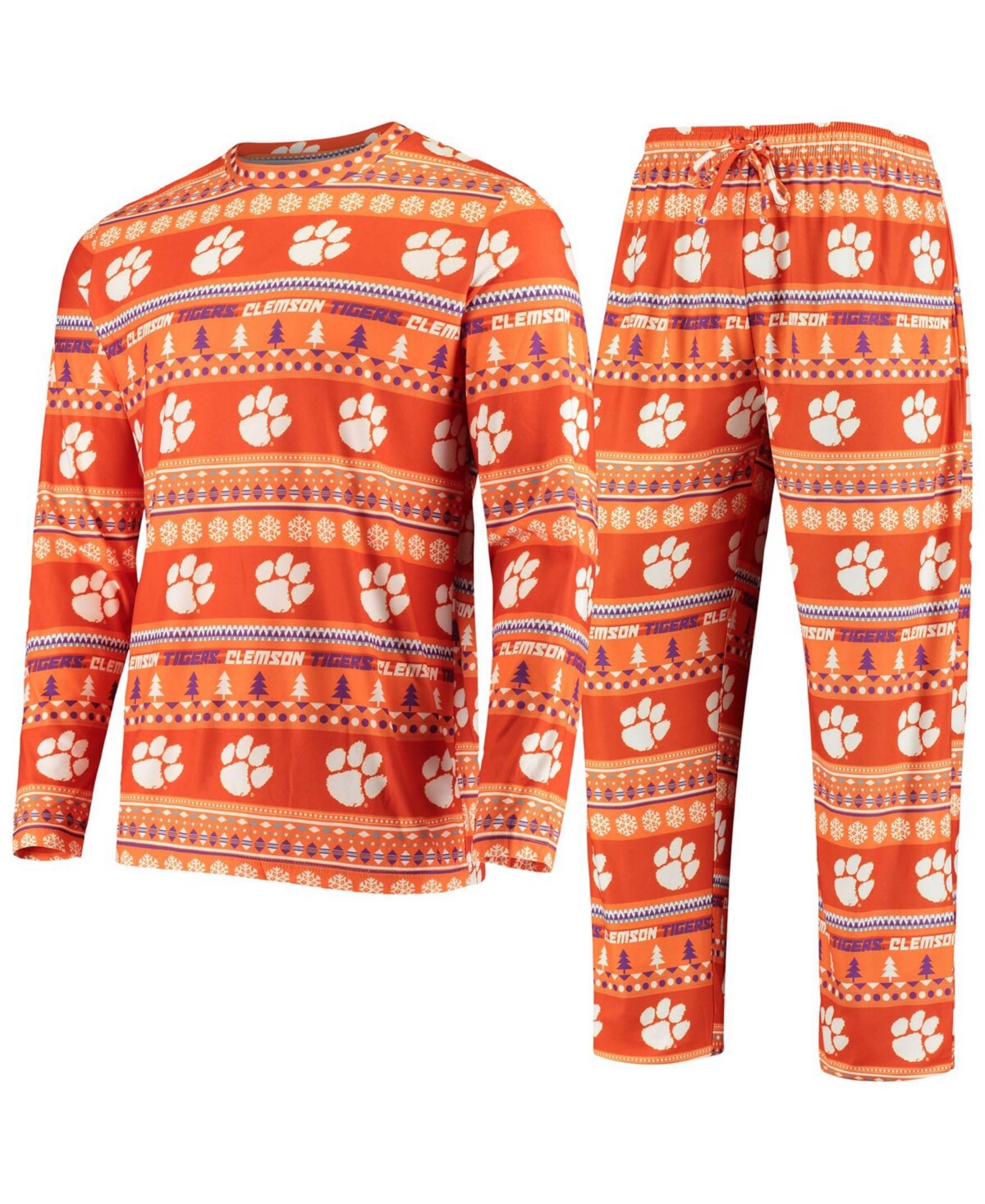 Men's Orange Clemson Tigers Ugly Sweater Knit Long Sleeve Top and Pant Set - Orange