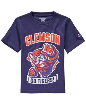 Big Boys and Girls Purple Clemson Tigers Strong Mascot T-shirt