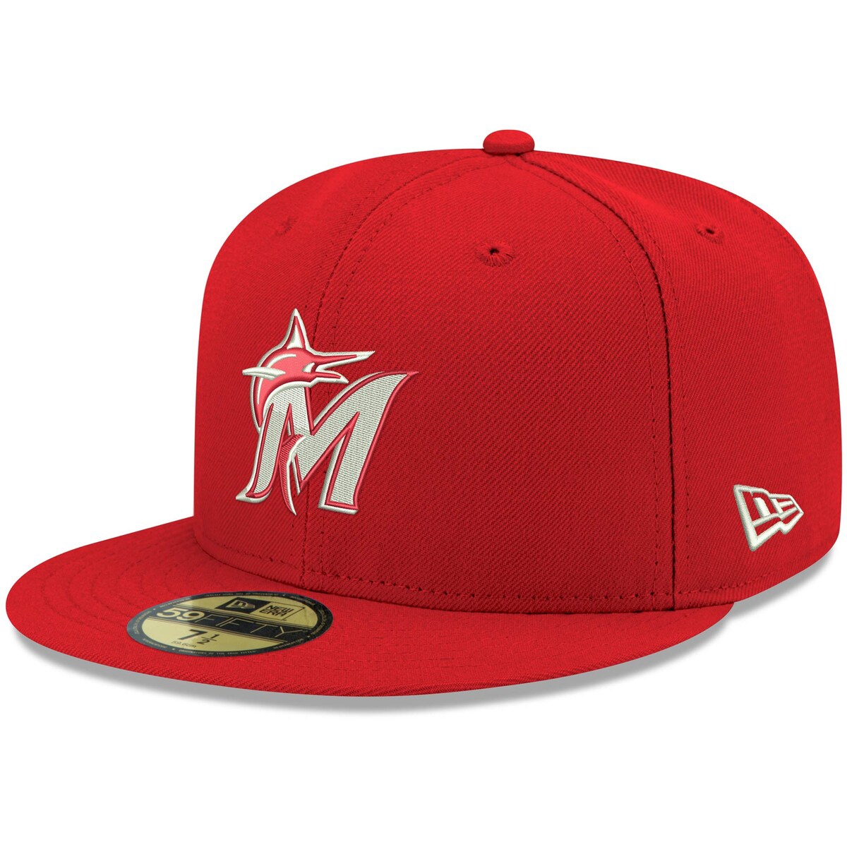 New Era Men's Red Miami Marlins Logo White 59fifty Fitted Hat In Red