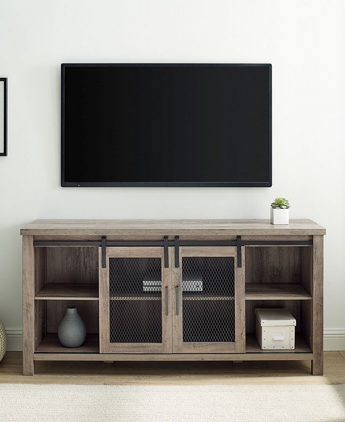 Walker Edison Industrial TV Stand with Sliding Mesh Door Macy's