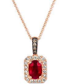 Passion Ruby (3/4 ct. t.w.) & Diamond (1/4 ct. t.w.) Halo 18" Pendant Necklace in 14k Rose Gold