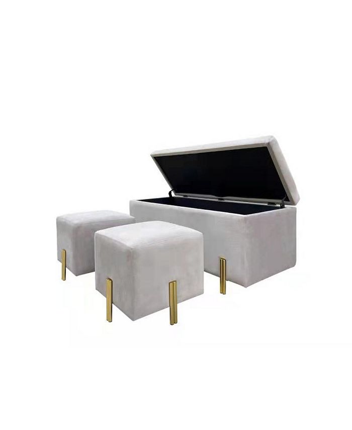 JGW Furniture Storage Bench with 2 Ottomans Inside Macy