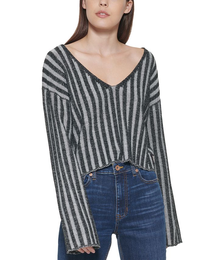 DKNY Jeans FlareSleeve VNeck Cropped Sweater Macy's