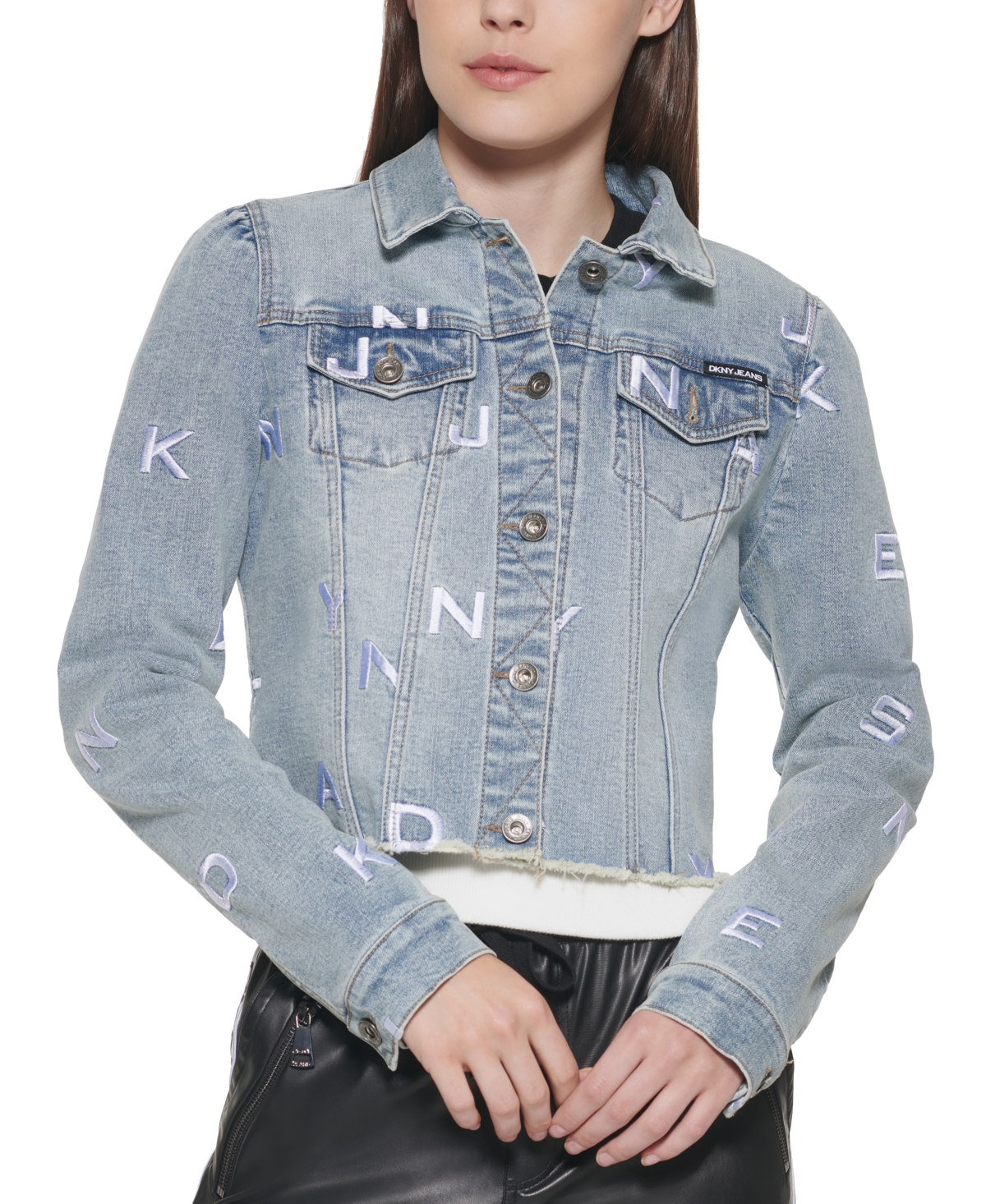 Dkny Jeans Puffsleeve Cropped Denim Trucker Jacket In Light Wash