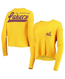 Women's Gold Los Angeles Lakers Pocket Thermal Tri-Blend Long Sleeve T-shirt
