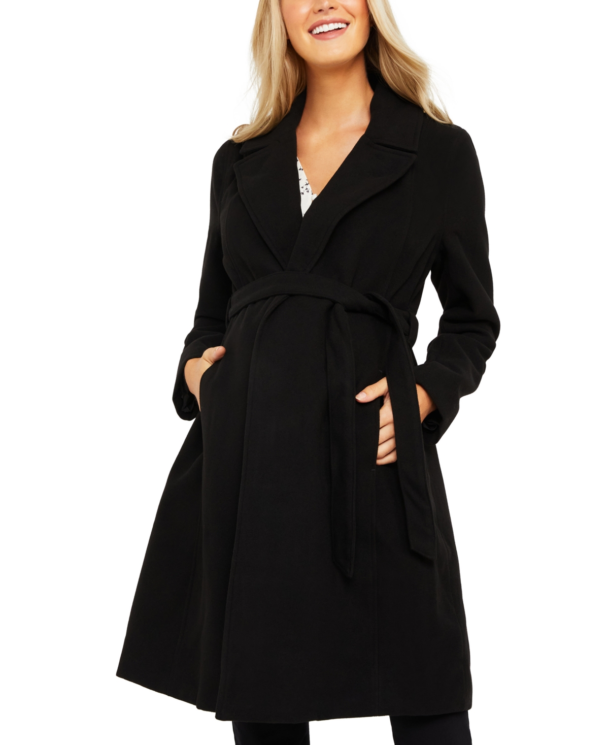 Motherhood Maternity Belted Maternity Wrap Coat In Black ModeSens