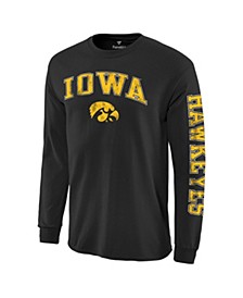 Men's Black Iowa Hawkeyes Distressed Arch Over Logo Long Sleeve Hit T-shirt