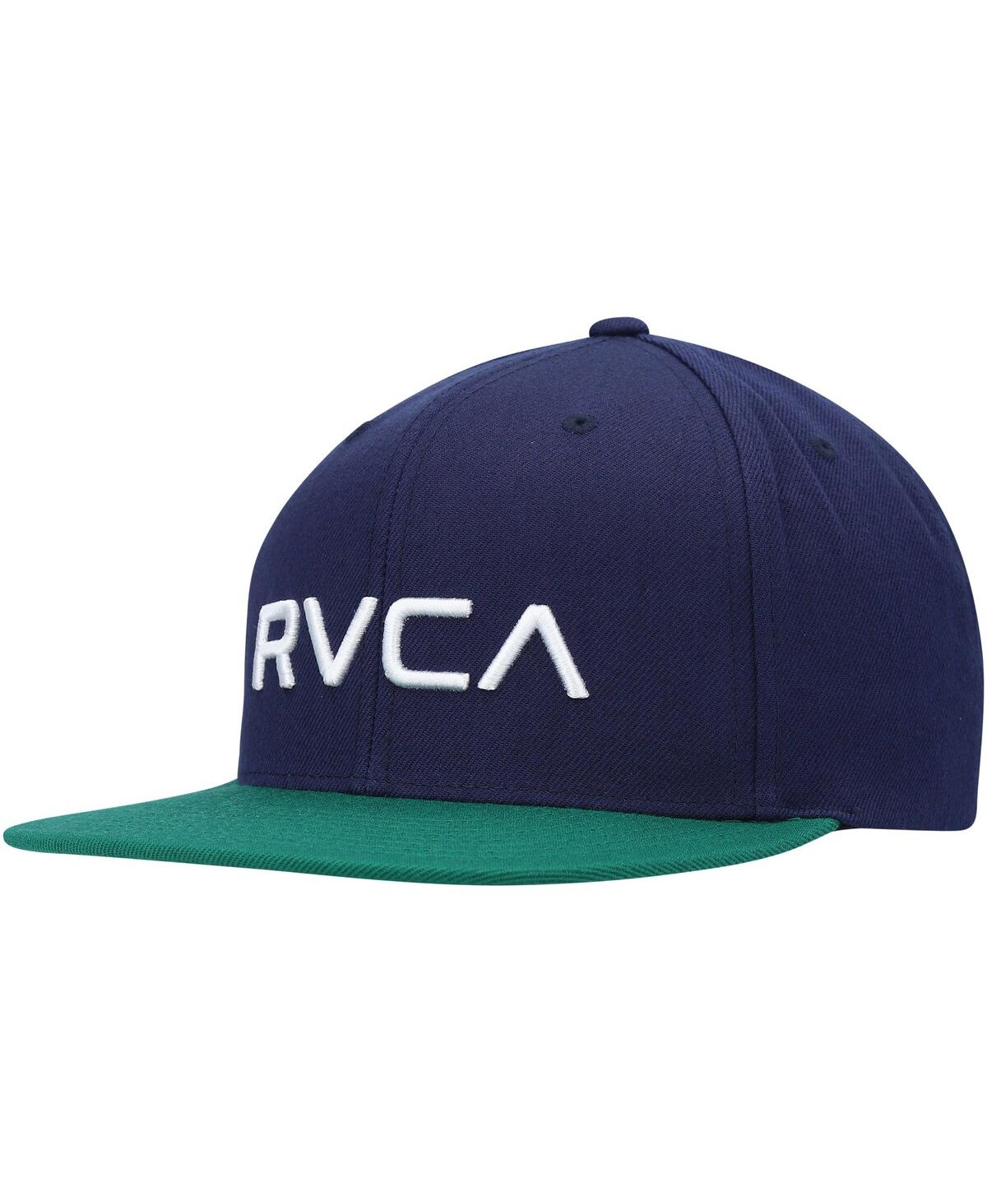Rvca Men's Navy And Green Logo Twill Ii Snapback Hat In Navy,green